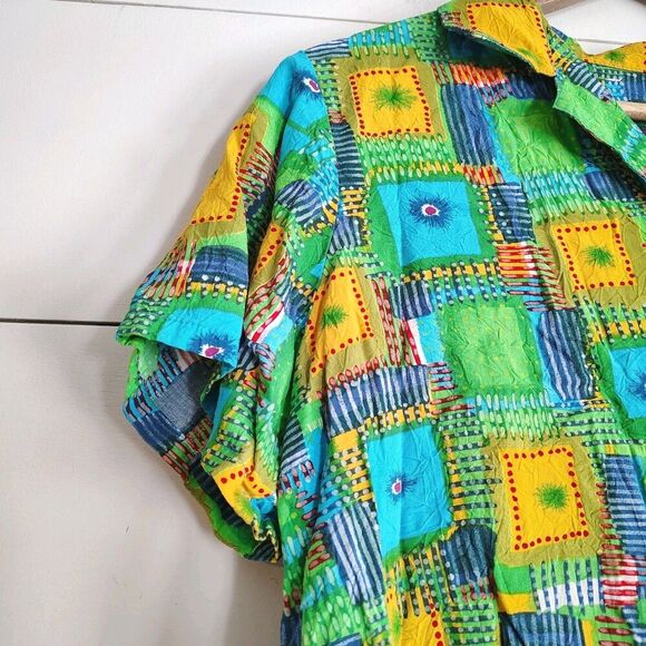 VTG Jams World Womens M Hawaiian Aloha Shirt Bright Abstract Art Print Crop Top - Picture 3 of 9